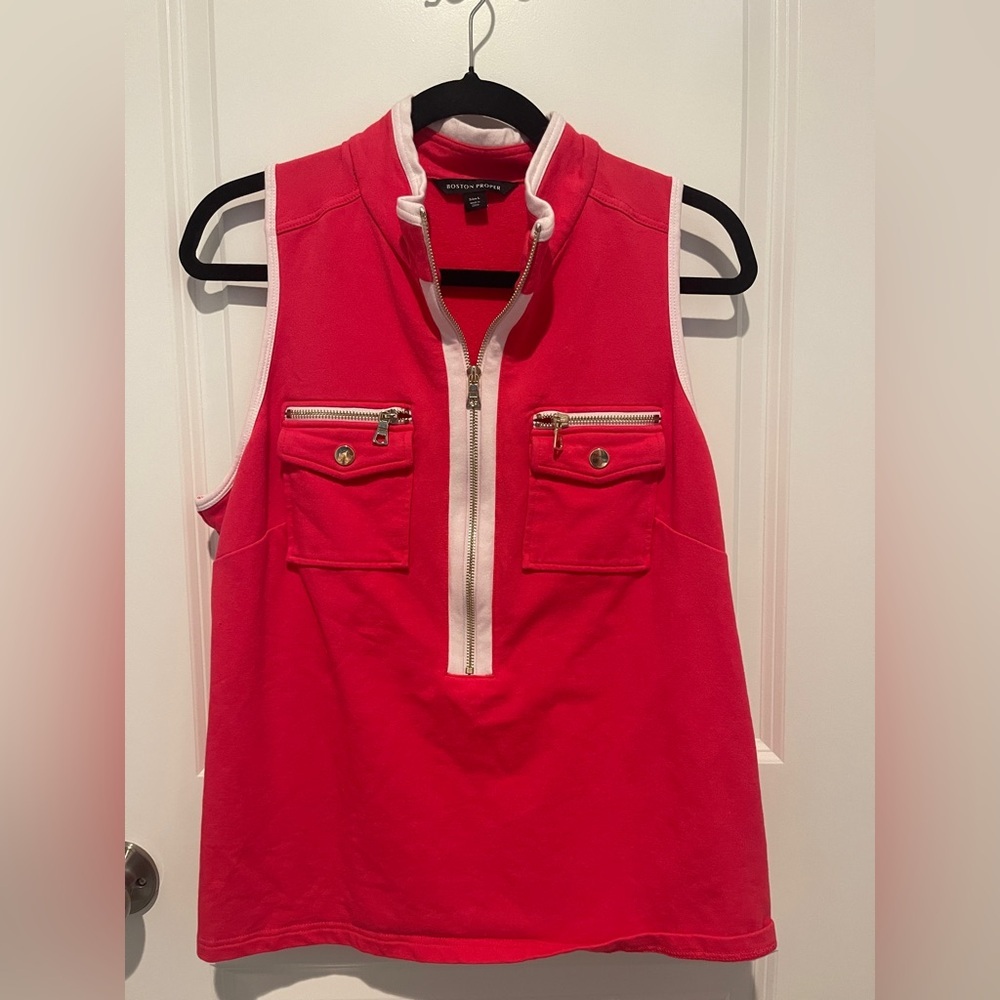 Boston Proper Women's Vibrant Pink Zip-Up Tank Top